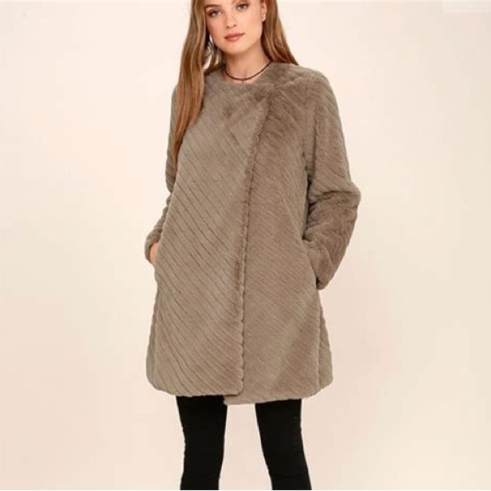 BB Dakota Brown Gray Faux Fur Swing Coat Vintage Teddy Winsford Jacket - Picture 2 of 12